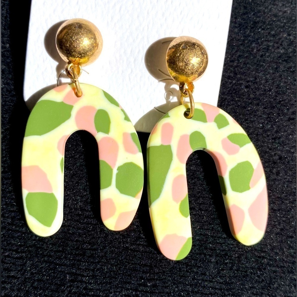 Fun pink, green and tan EARRINGS​​​​​​​​